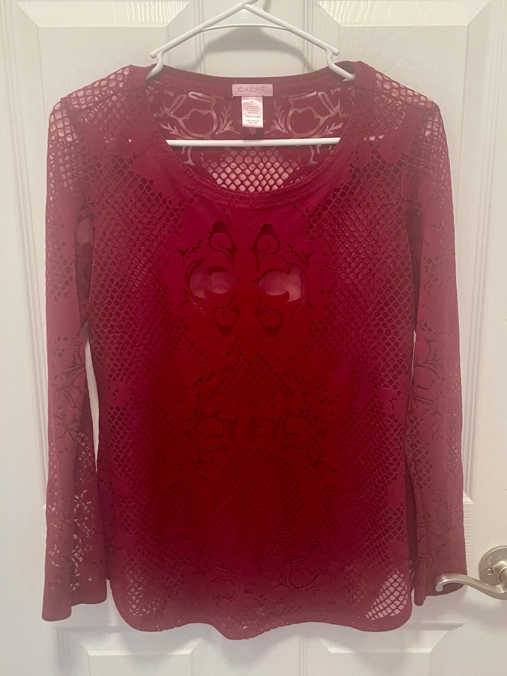 Vintage Cache Burgundy Lace Long Sleeve Overlay Top